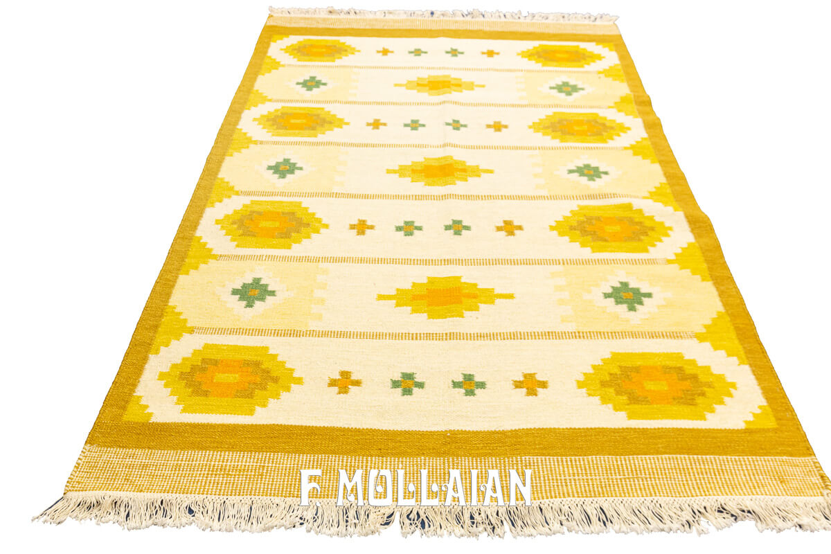 Scandinavian Rug Flat-weave Rug White/Gold n°:441012